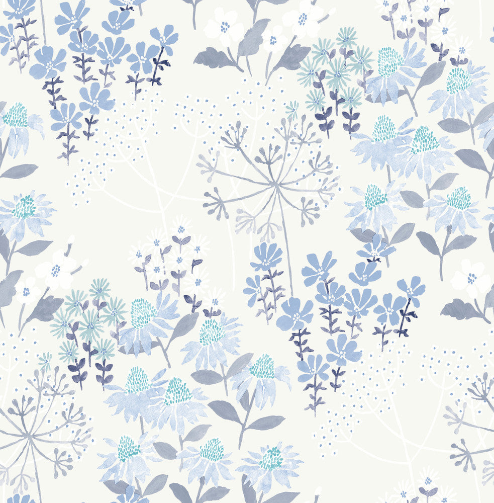 Cultivate Blue Springtime Blooms Wallpaper by A-Street Prints Terrace Covers about 56.4 square feet 20.5-in by 33-ft long roll Unpasted 20.86 - Fabric Carolina -