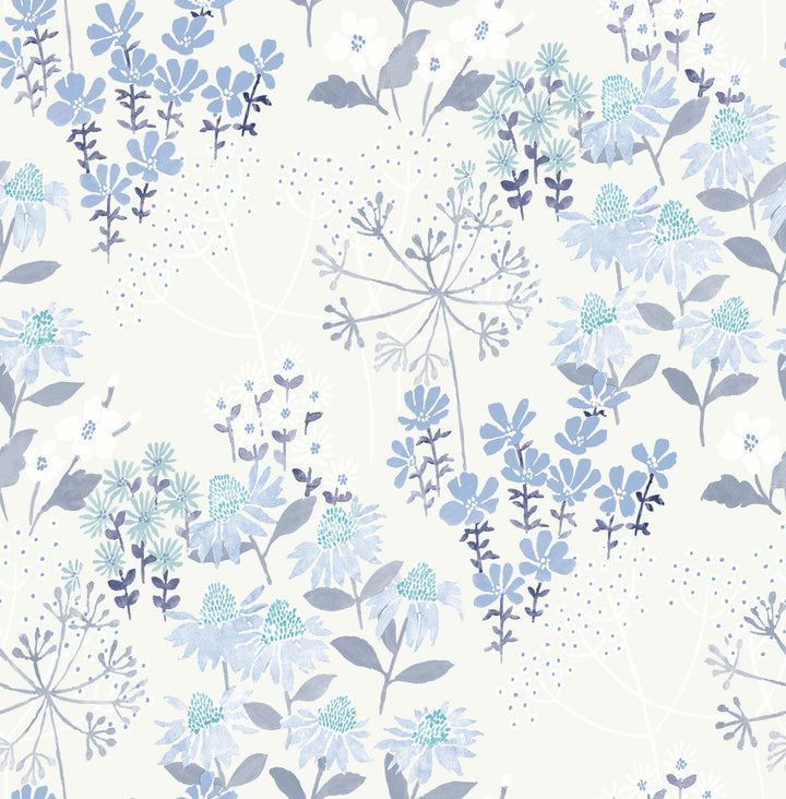 Cultivate Blue Springtime Blooms Wallpaper by A-Street Prints Terrace Covers about 56.4 square feet 20.5-in by 33-ft long roll Unpasted 20.86 - Fabric Carolina -