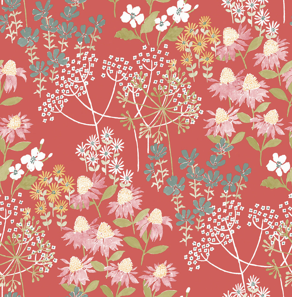 Cultivate Red Springtime Blooms Wallpaper by A-Street Prints Terrace Covers about 56.4 square feet 20.5-in by 33-ft long roll Unpasted 20.86 - Fabric Carolina -