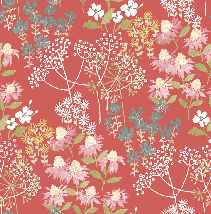 Cultivate Red Springtime Blooms Wallpaper by A-Street Prints Terrace Covers about 56.4 square feet 20.5-in by 33-ft long roll Unpasted 20.86 - Fabric Carolina -
