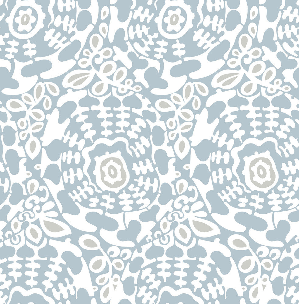 Divine Light Blue Abstract Medallion Wallpaper by A-Street Prints Terrace Covers about 56.4 square feet 20.5-in by 33-ft long roll Unpasted 20.86 - Fabric Carolina -