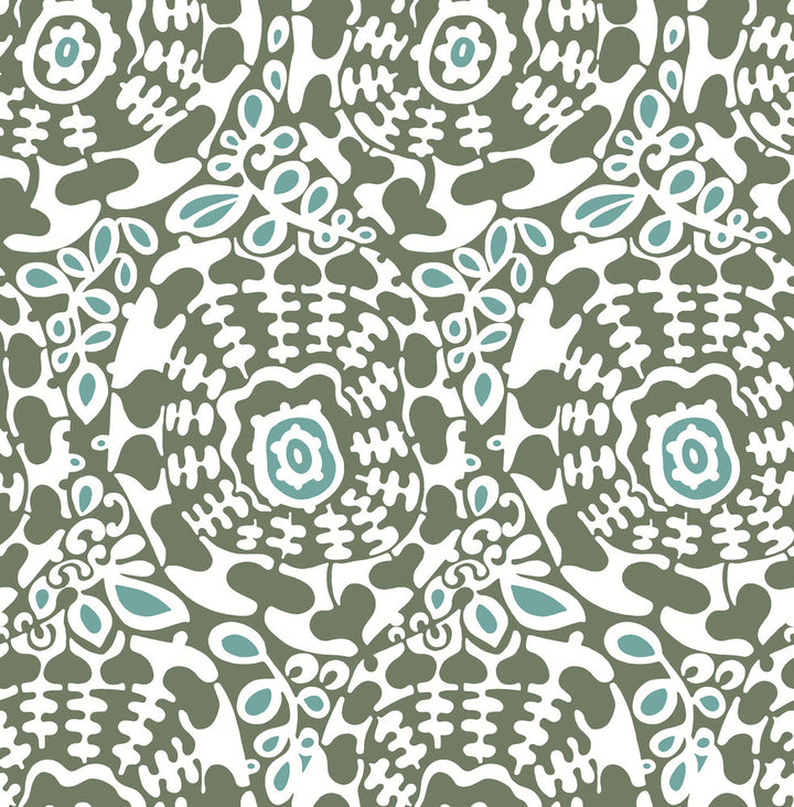 Divine Green Abstract Medallion Wallpaper by A-Street Prints Terrace Covers about 56.4 square feet 20.5-in by 33-ft long roll Unpasted 20.86 - Fabric Carolina -