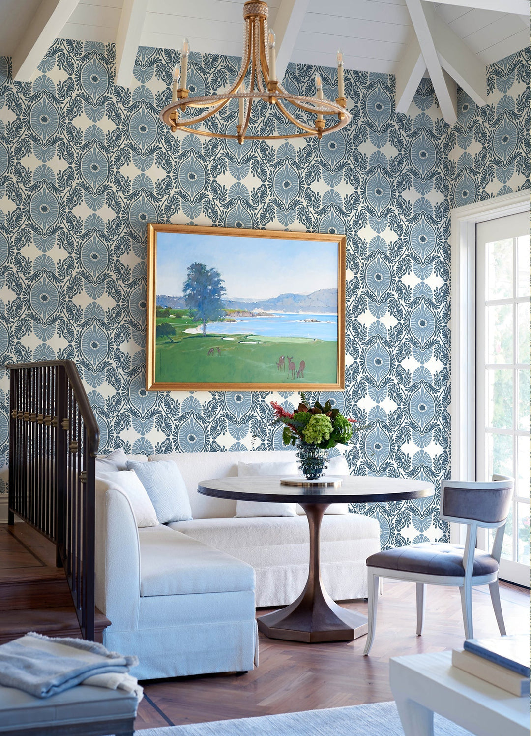 Villa Blue Embellished Ogee Wallpaper by A-Street Prints Designer