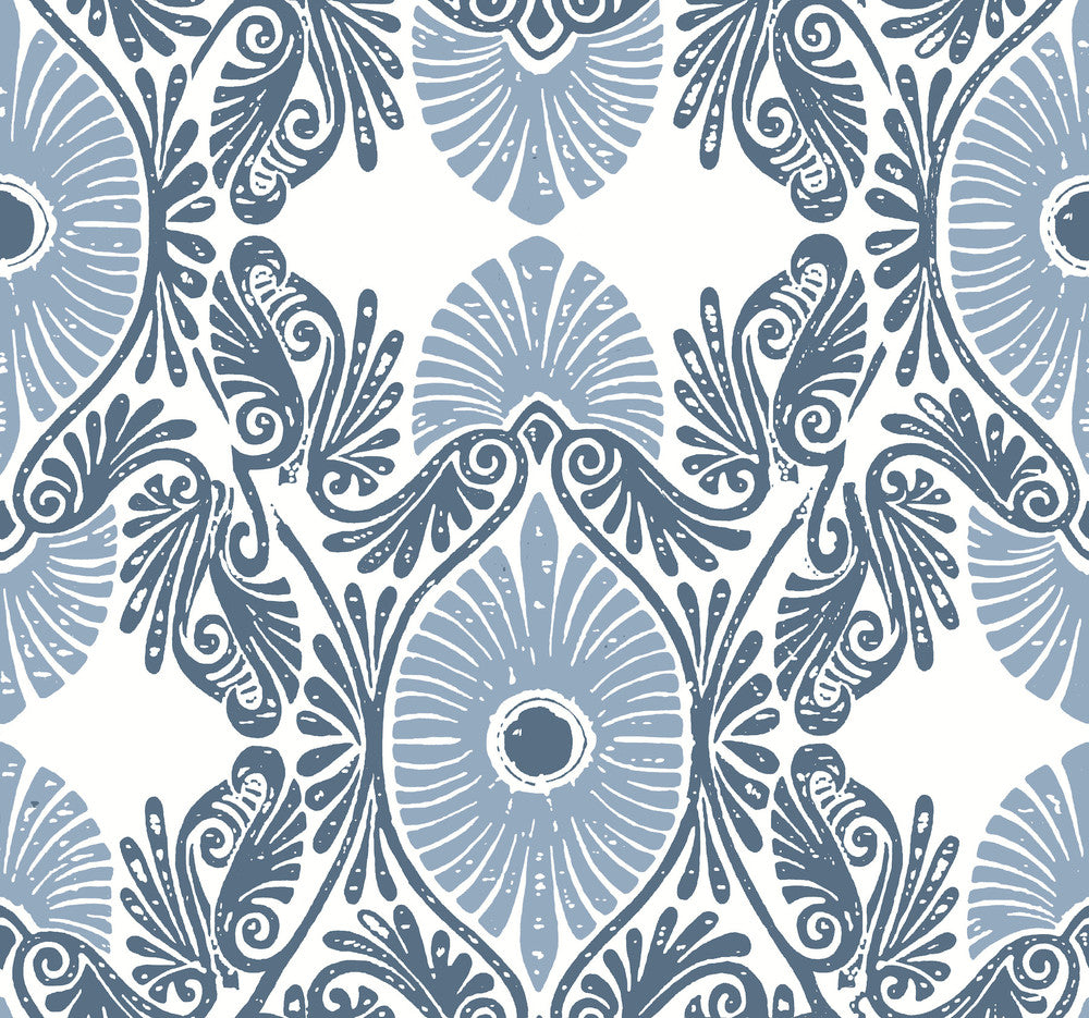 Villa Blue Embellished Ogee Wallpaper by A-Street Prints Terrace Covers about 60.8 square feet 27-in by 27-ft long roll Unpasted 25.25 - Fabric Carolina -