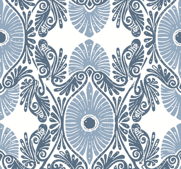 Villa Blue Embellished Ogee Wallpaper by A-Street Prints Terrace Covers about 60.8 square feet 27-in by 27-ft long roll Unpasted 25.25 - Fabric Carolina -