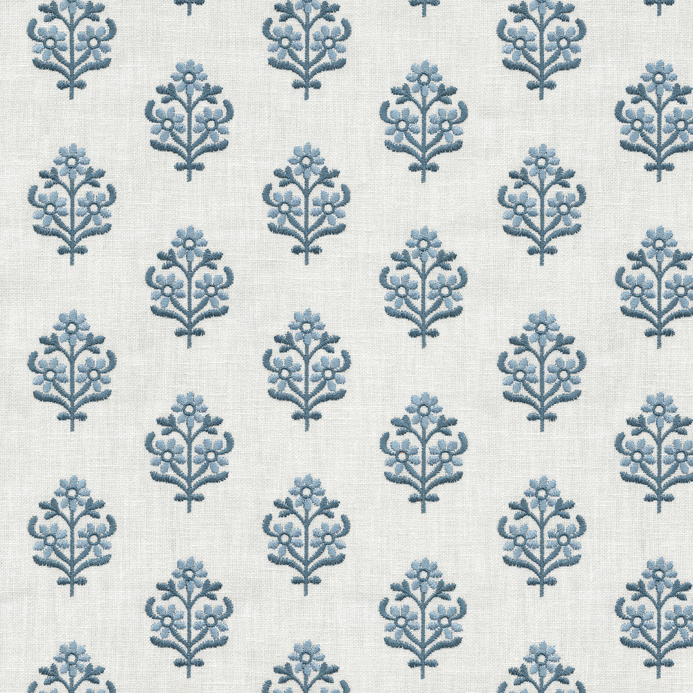 Floral Sprig Emb Porcelain 412380 by PKL Studio Fabric Base 50% polyester, 50% cotton Emb: 100% polyester India 6000 Horizontal: 4.5 and Vertical: 3 55 - Fabric Carolina -