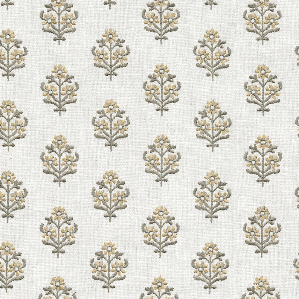 Floral Sprig Emb Mineral 412382 by PKL Studio Fabric Base 50% polyester, 50% cotton Emb: 100% polyester India 6000 Horizontal: 4.5 and Vertical: 3 55 - Fabric Carolina -