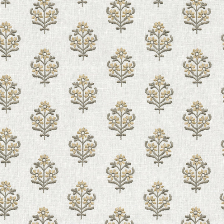 Floral Sprig Emb Mineral 412382 by PKL Studio Fabric Base 50% polyester, 50% cotton Emb: 100% polyester India 6000 Horizontal: 4.5 and Vertical: 3 55 - Fabric Carolina -