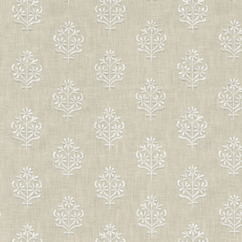 Floral Sprig Emb Linen 412383 by PKL Studio Fabric Base 50% polyester, 50% cotton Emb: 100% polyester India 6000 Horizontal: 4.5 and Vertical: 3 55 - Fabric Carolina -