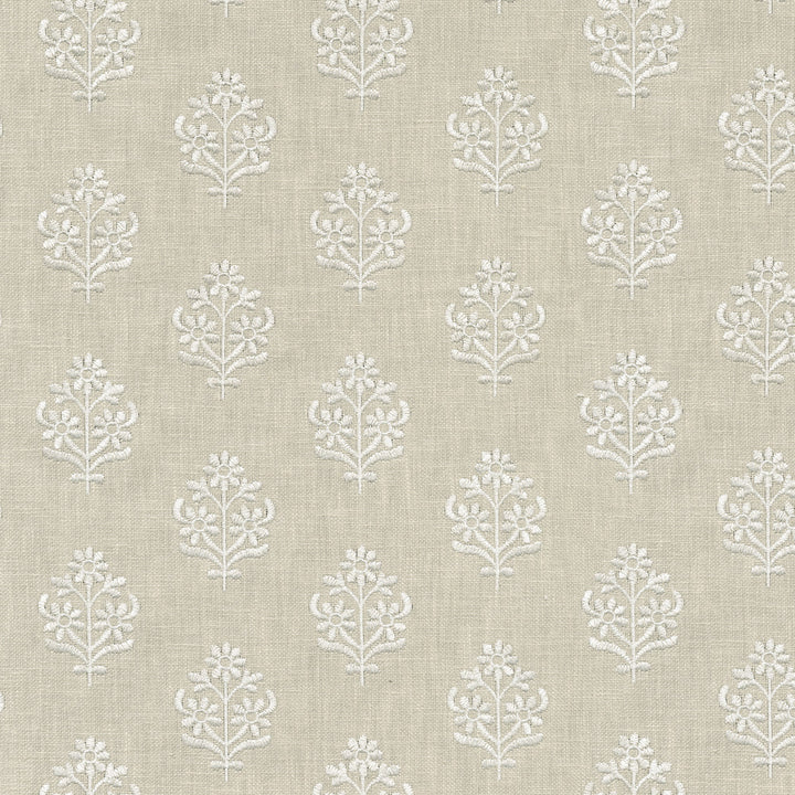 Floral Sprig Emb Linen 412383 by PKL Studio Fabric Base 50% polyester, 50% cotton Emb: 100% polyester India 6000 Horizontal: 4.5 and Vertical: 3 55 - Fabric Carolina -