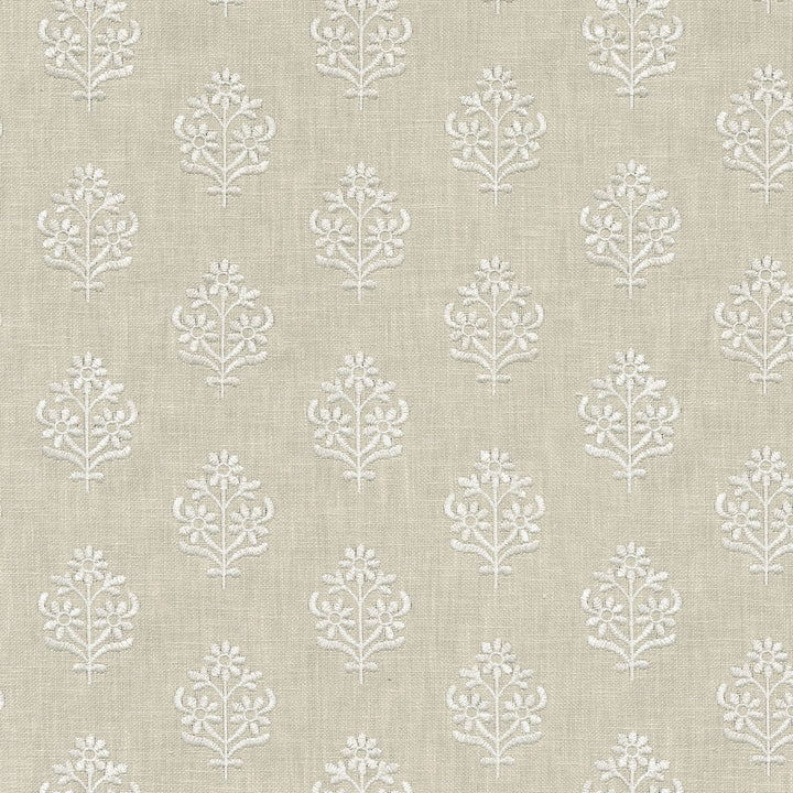 Floral Sprig Emb Linen 412383 by PKL Studio Designer Fabric Base 50% polyester, 50% cotton Emb: 100% polyester India 6000 Horizontal: 4.5 and Vertical: 3 55 - Swanky Fabrics -