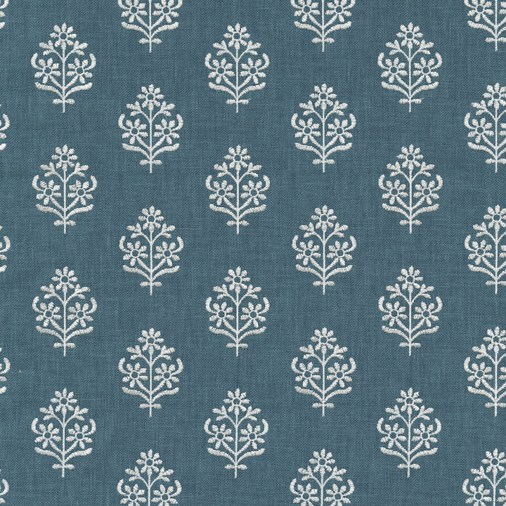 Floral Sprig Emb Indigo 412385 by PKL Studio Fabric Base 50% polyester, 50% cotton Emb: 100% polyester India 6000 Horizontal: 4.5 and Vertical: 3 55 - Fabric Carolina -