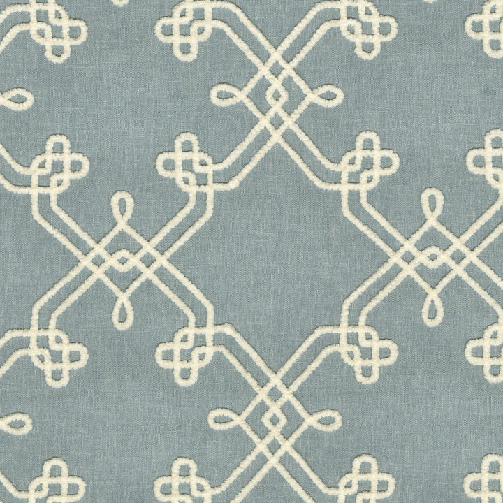 Dynasty Emb Chambray 412442 by PKL Studio Fabric Base 60% polyester, 30% cotton, 10% linen Emb: 100% polyester India 51000 Horizontal: 8.75 and Vertical: 9.25 55 - Fabric Carolina -