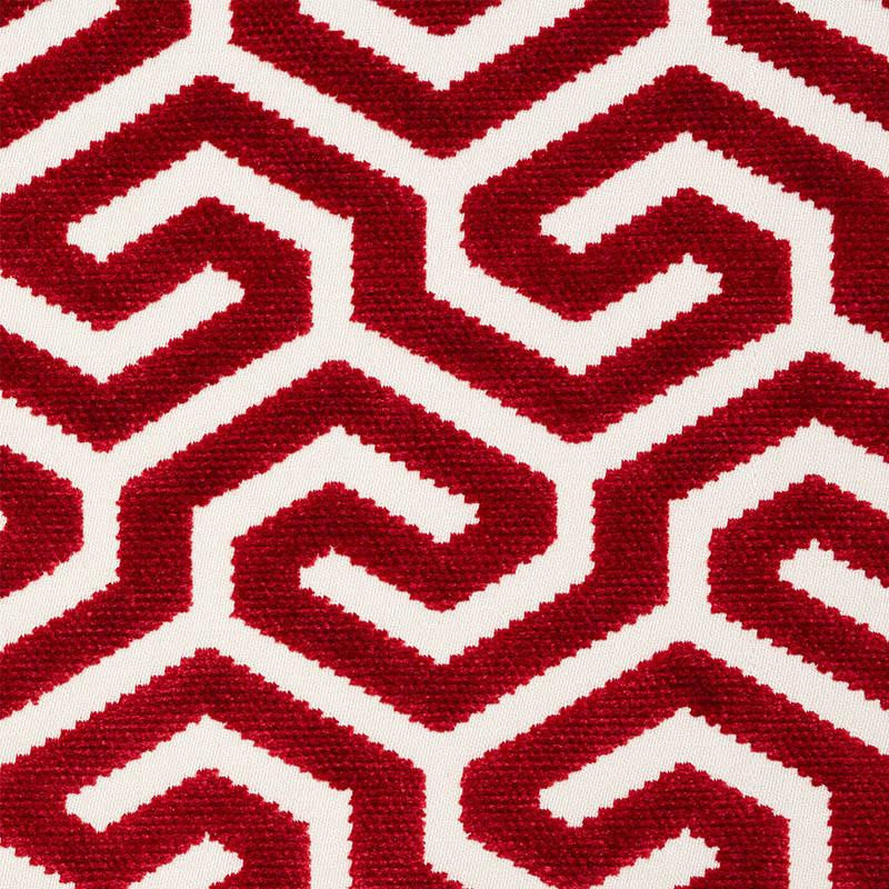 Ming Fret Velvet Red 73105 by Schumacher Fabric Cut & Patterned Velvets 3.75" - Fabric Carolina -