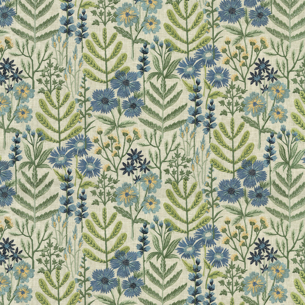 Wildflower Emb Bluebell 412471 by PKL Studio Fabric Base 52% polyester, 48% cotton Emb: 100% rayon India 51000 Horizontal: 17 and Vertical: 12.5 54 - Fabric Carolina -