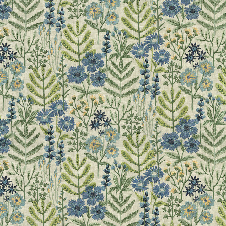Wildflower Emb Bluebell 412471 by PKL Studio Designer Fabric Base 52% polyester, 48% cotton Emb: 100% rayon India 51000 Horizontal: 17 and Vertical: 12.5 54 - Swanky Fabrics -