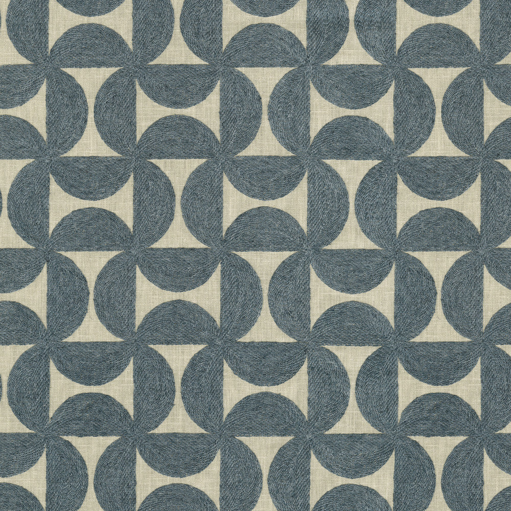 Pinwheels Emb Indigo 412493 by PKL Studio Fabric Base 52% polyester, 48% cotton Emb 60% polyester, 25% cotton, 15% linen India 51000 Horizontal: 4.5 and Vertical: 4.63 55 - Fabric Carolina -