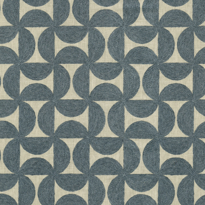 Pinwheels Emb Indigo 412493 by PKL Studio Fabric Base 52% polyester, 48% cotton Emb 60% polyester, 25% cotton, 15% linen India 51000 Horizontal: 4.5 and Vertical: 4.63 55 - Fabric Carolina -