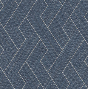 Ember Indigo Geometric Basketweave Wallpaper by Advantage