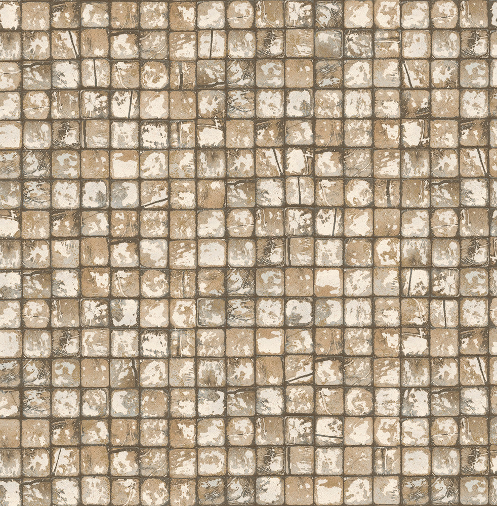 Kingsley Neutral Tiled Wallpaper by Advantage Fusion Covers about 56.4 square feet 20.5-in by 33-ft long roll Unpasted 10.4 - Fabric Carolina -