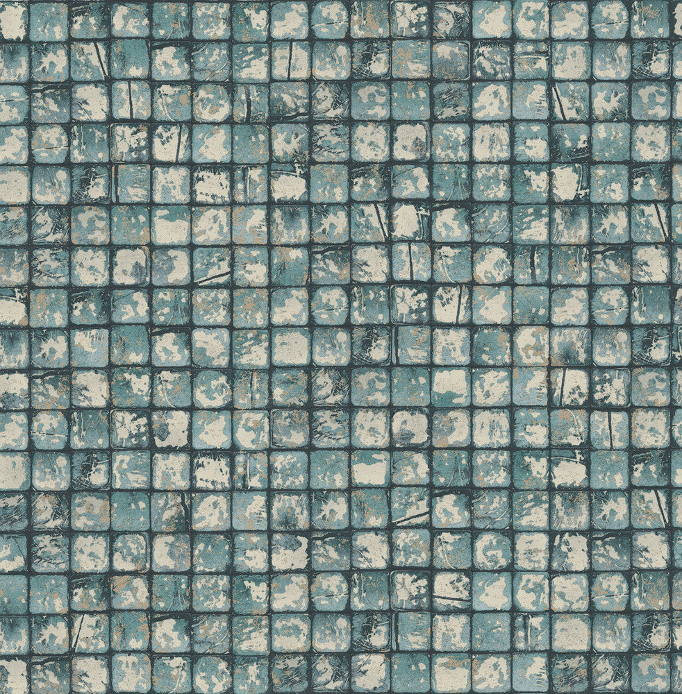 Kingsley Blue Tiled Wallpaper by Advantage Fusion Covers about 56.4 square feet 20.5-in by 33-ft long roll Unpasted 10.4 - Fabric Carolina -