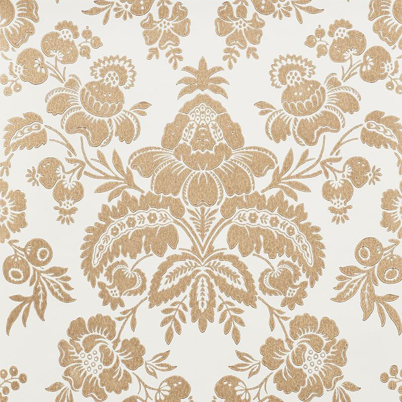 Simone Damask Gold 5009610 by Schumacher Wallpaper New Traditional 10.5" - Fabric Carolina -