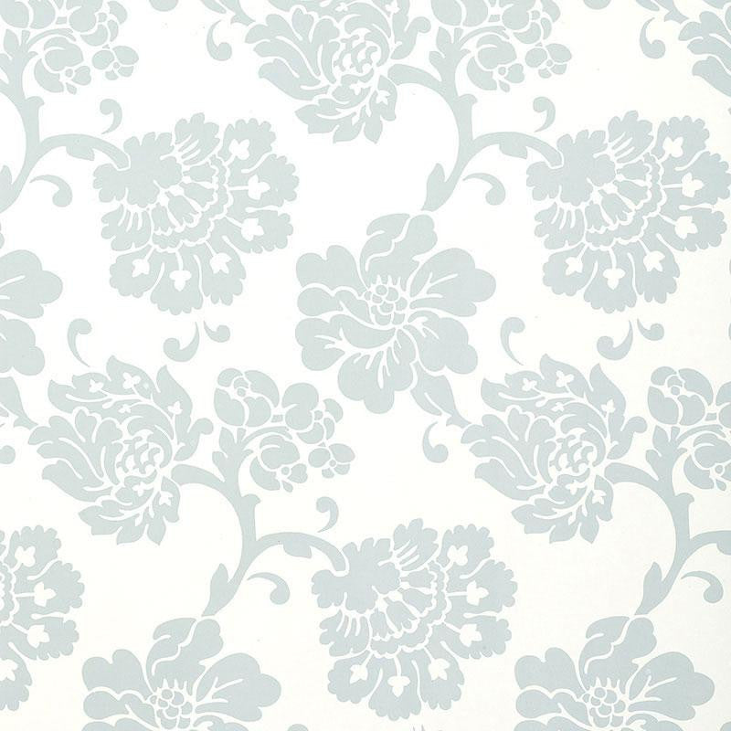 Albero Floreale Damask Aqua 5003622 by Schumacher Wallpaper Palazzo 13.5" - Fabric Carolina -