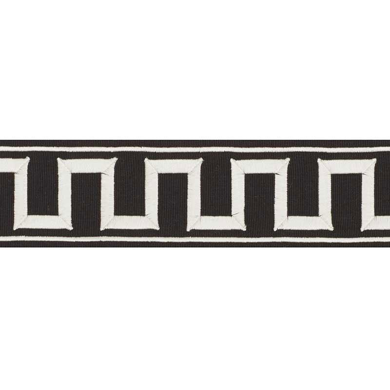Greek Key Embroidered Tape White On Black 70802 by Schumacher Designer Trim Miles Redd 1.8" - Swanky Fabrics -