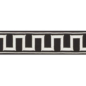 Greek Key Embroidered Tape White On Black 70802 by Schumacher Trim