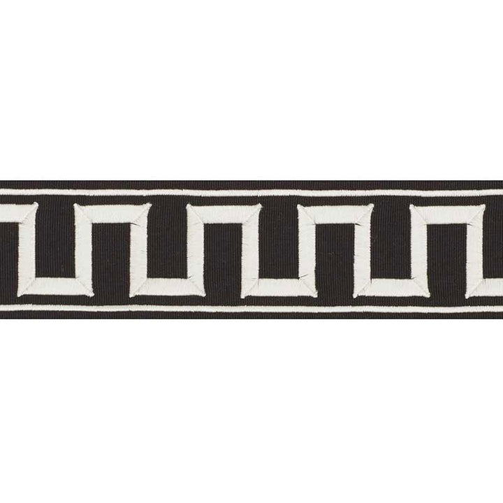 Greek Key Embroidered Tape White On Black 70802 by Schumacher Trim Miles Redd 1.8" - Fabric Carolina -