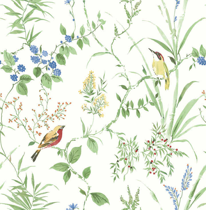 Imperial Garden Green Botanical Wallpaper by Chesapeake Wildflower Covers about 56.4 square feet 20.5-in by 33-ft long roll Unpasted 20.9 - Fabric Carolina -