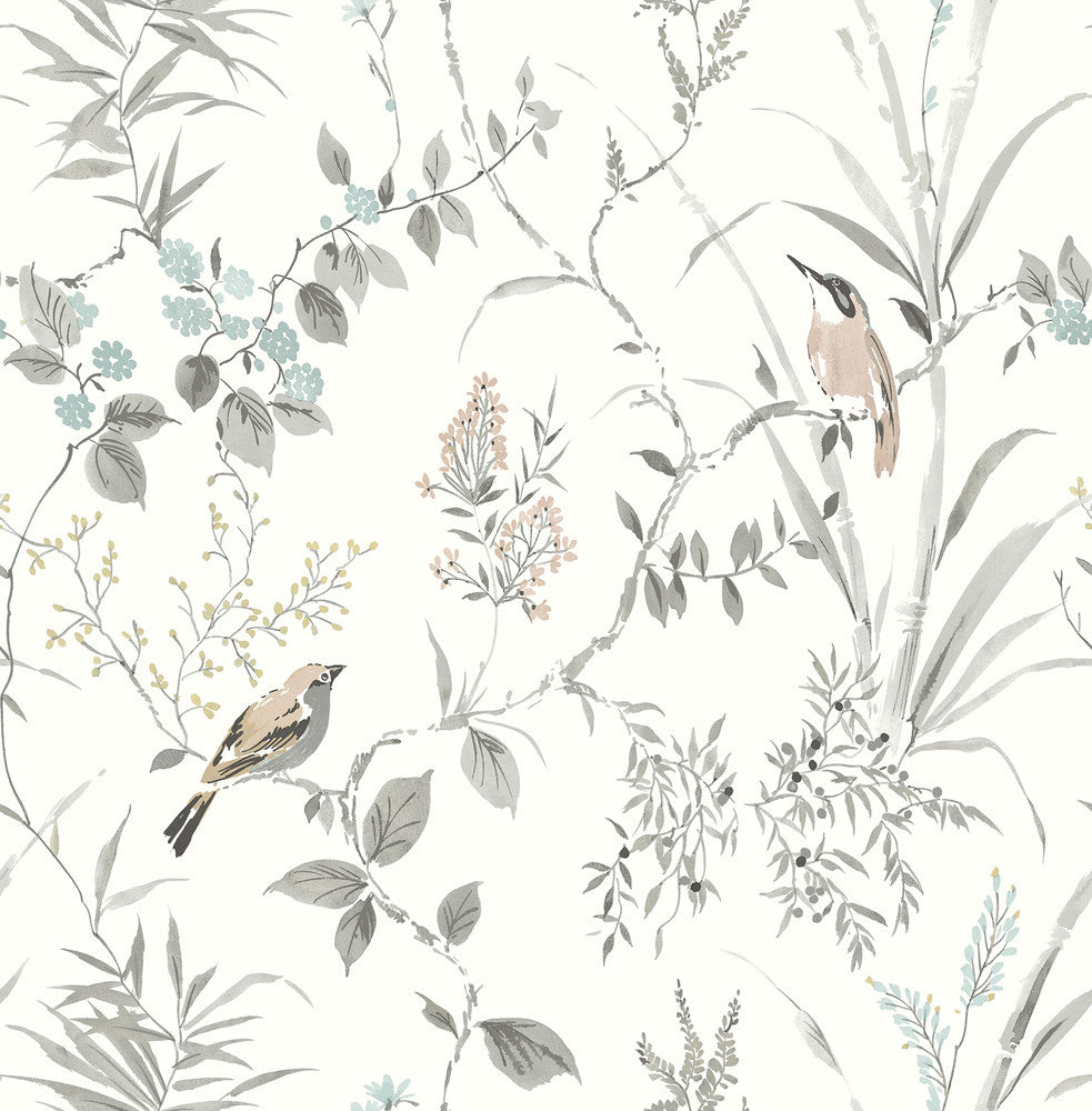 Imperial Garden Neutral Botanical Wallpaper by Chesapeake Wildflower Covers about 56.4 square feet 20.5-in by 33-ft long roll Unpasted 20.9 - Fabric Carolina -