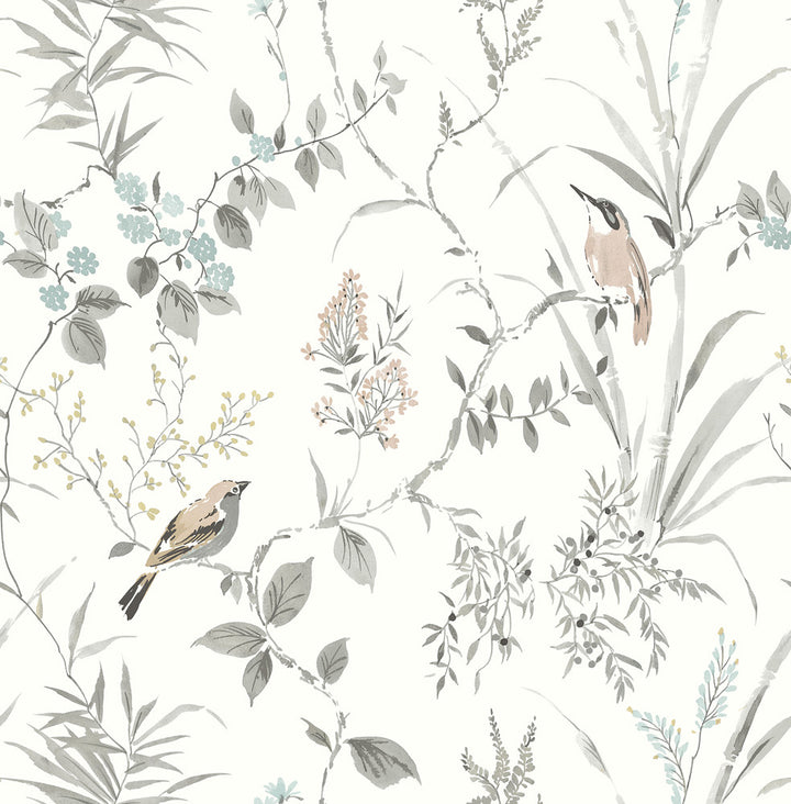Imperial Garden Neutral Botanical Wallpaper by Chesapeake Wildflower Covers about 56.4 square feet 20.5-in by 33-ft long roll Unpasted 20.9 - Fabric Carolina -