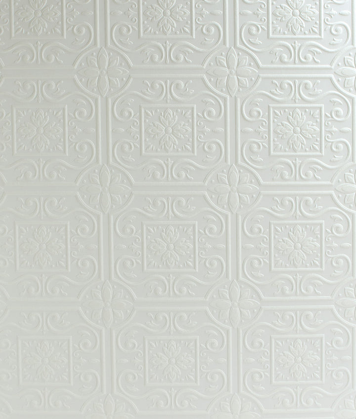 Ibold White Tin Ceiling Scroll Paintable Wallpaper by Chesapeake Wildflower Covers about 56.4 square feet 20.5-in by 33-ft long roll Prepasted 6.25 - Fabric Carolina -
