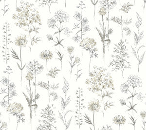 Bergamot Light Grey Wildflower Wallpaper by Chesapeake