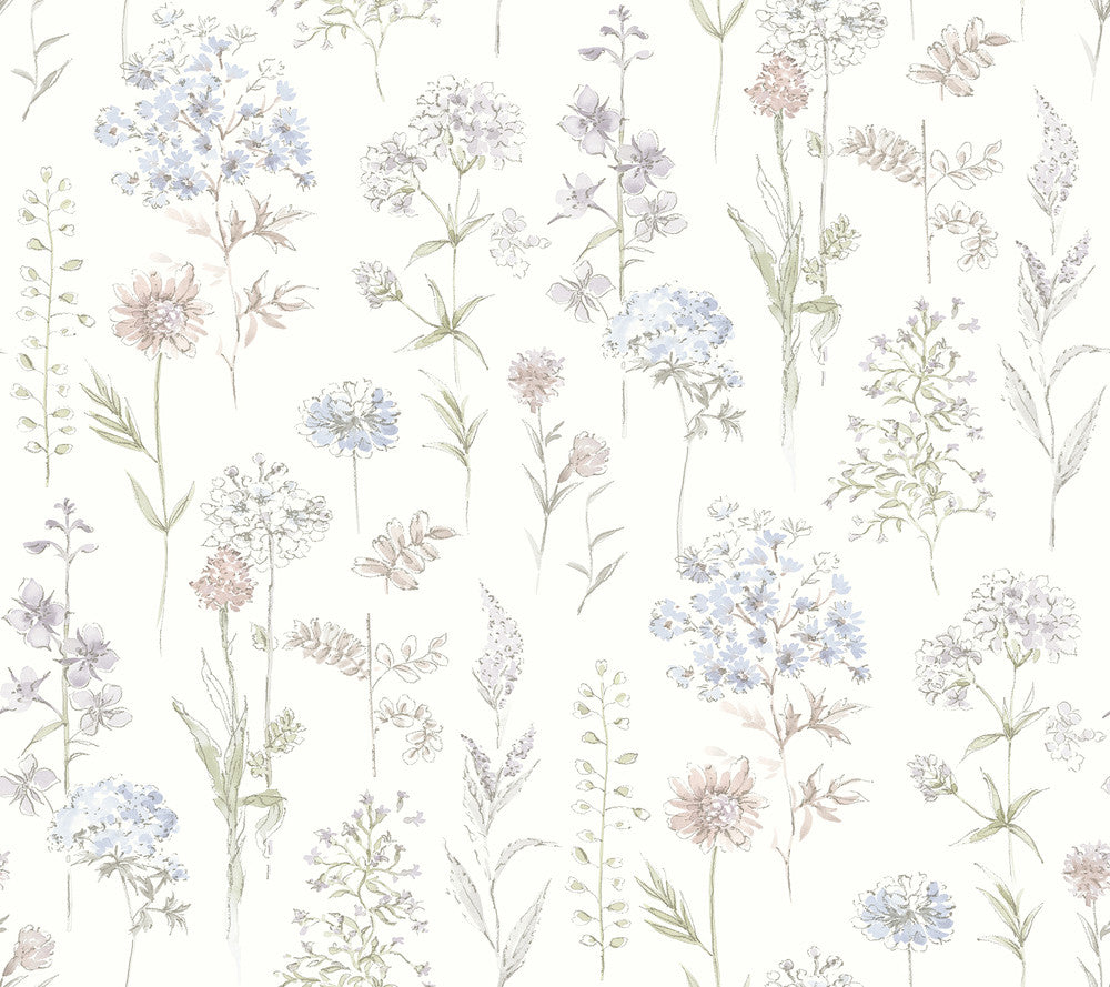 Bergamot Lavender Wildflower Wallpaper by Chesapeake Wildflower Covers about 60.8 square feet 27-in by 27-ft long roll Prepasted 0 - Fabric Carolina -