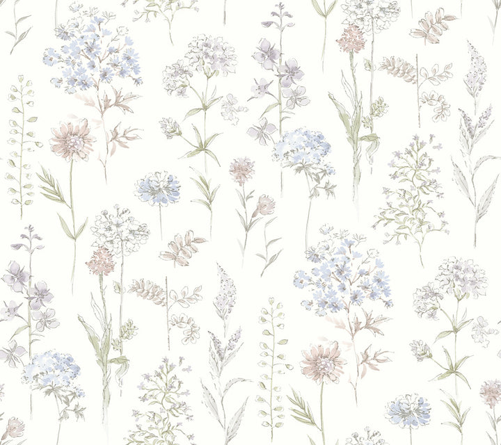 Bergamot Lavender Wildflower Wallpaper by Chesapeake Wildflower Covers about 60.8 square feet 27-in by 27-ft long roll Prepasted 0 - Fabric Carolina -
