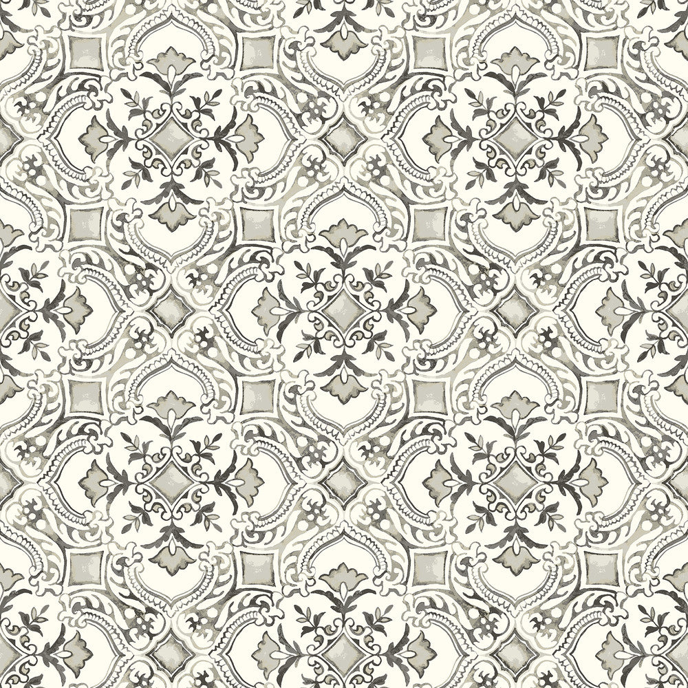 Marjoram Black Floral Tile Wallpaper by Chesapeake Wildflower Covers about 56.4 square feet 20.5-in by 33-ft long roll Prepasted 20.5 - Fabric Carolina -