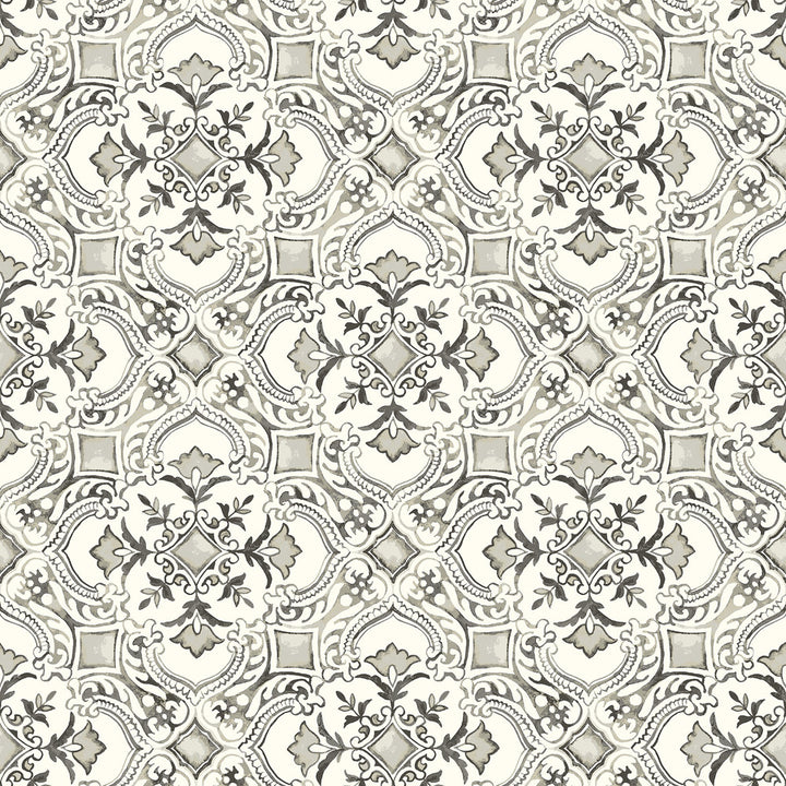 Marjoram Black Floral Tile Wallpaper by Chesapeake Wildflower Covers about 56.4 square feet 20.5-in by 33-ft long roll Prepasted 20.5 - Fabric Carolina -