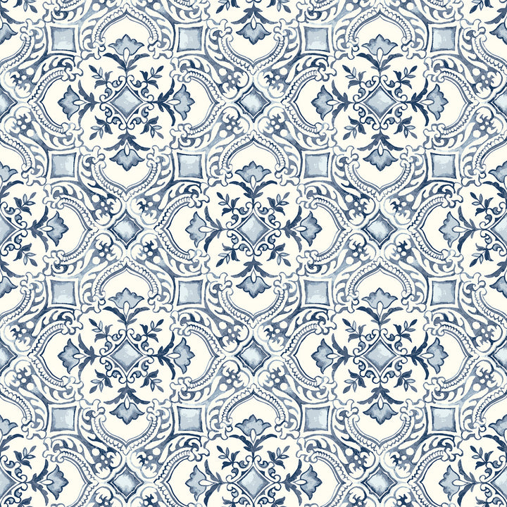 Marjoram Blue Floral Tile Wallpaper by Chesapeake Wildflower Covers about 56.4 square feet 20.5-in by 33-ft long roll Prepasted 20.5 - Fabric Carolina -