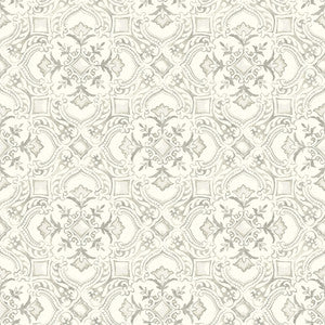 Marjoram Light Grey Floral Tile Wallpaper by Chesapeake