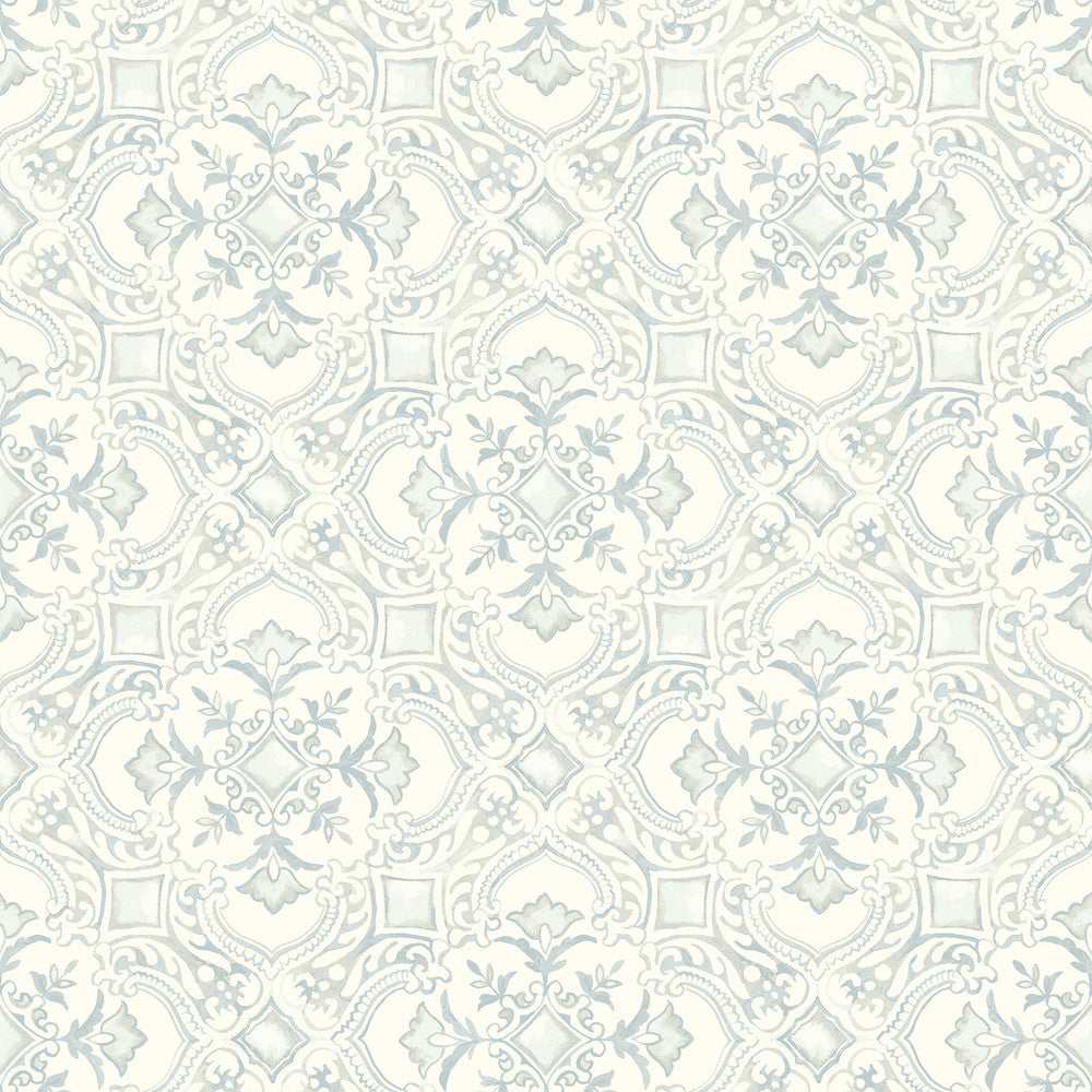 Marjoram Light Blue Floral Tile Wallpaper by Chesapeake Wildflower Covers about 56.4 square feet 20.5-in by 33-ft long roll Prepasted 20.5 - Fabric Carolina -