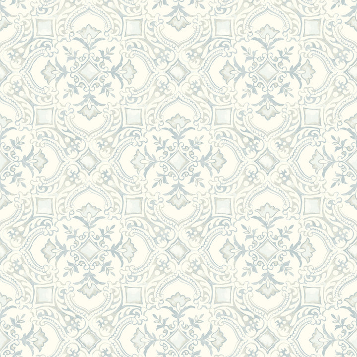 Marjoram Light Blue Floral Tile Wallpaper by Chesapeake Wildflower Covers about 56.4 square feet 20.5-in by 33-ft long roll Prepasted 20.5 - Fabric Carolina -
