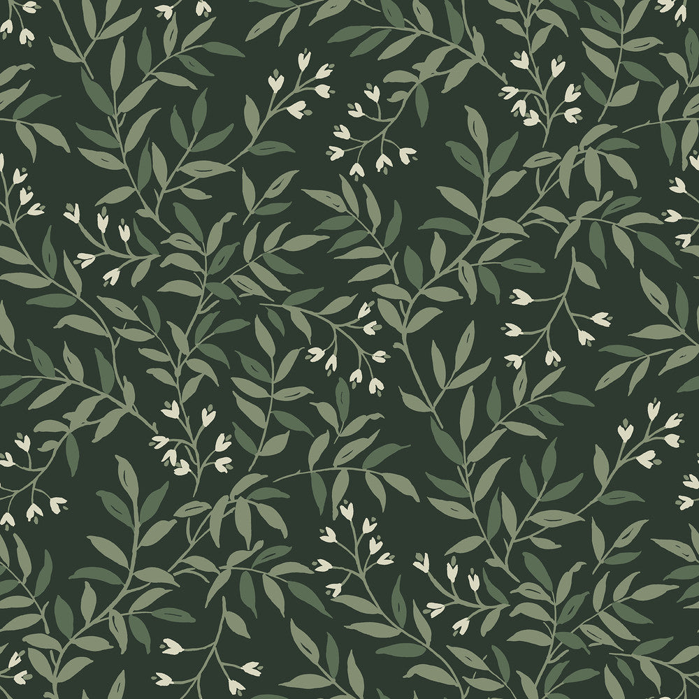 Senna Evergreen Budding Vines Wallpaper by Chesapeake Wildflower Covers about 56.4 square feet 20.5-in by 33-ft long roll Prepasted 20.5 - Fabric Carolina -