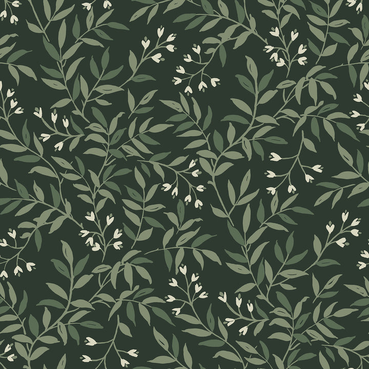 Senna Evergreen Budding Vines Wallpaper by Chesapeake Wildflower Covers about 56.4 square feet 20.5-in by 33-ft long roll Prepasted 20.5 - Fabric Carolina -