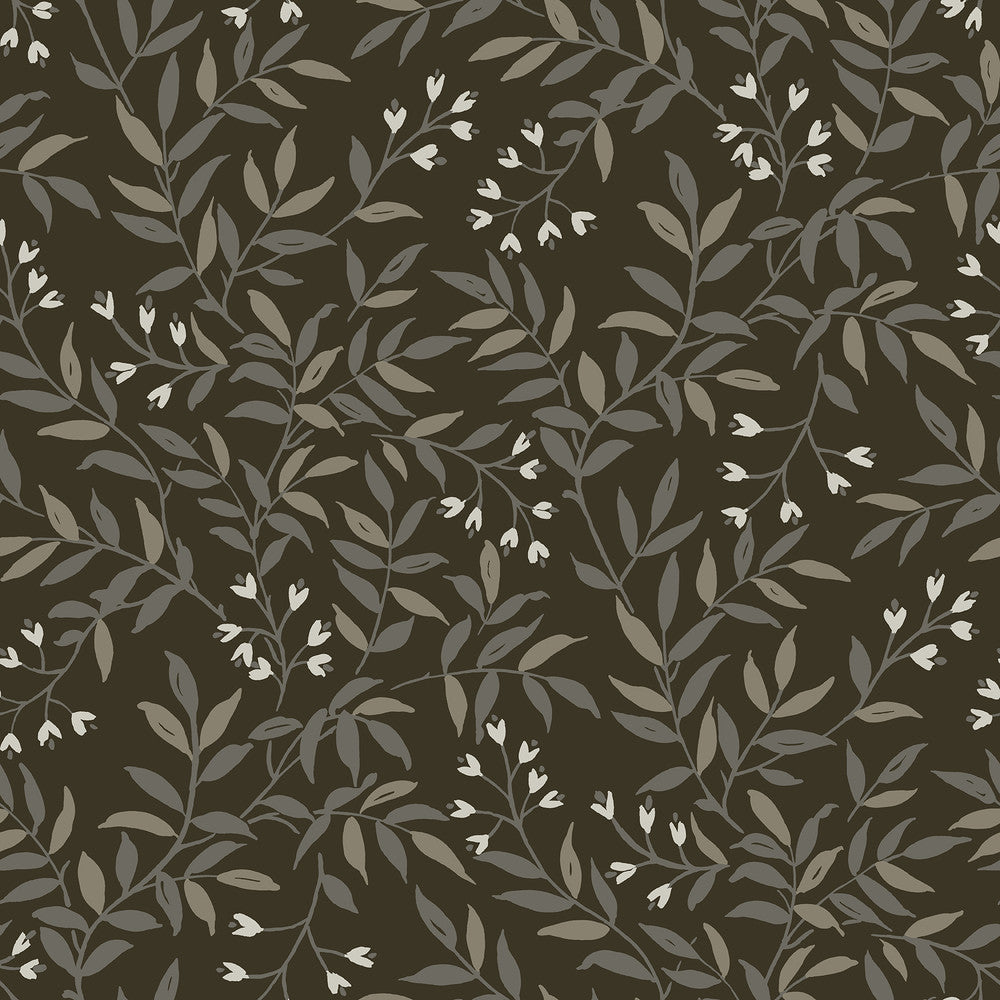 Senna Black Budding Vines Wallpaper by Chesapeake Wildflower Covers about 56.4 square feet 20.5-in by 33-ft long roll Prepasted 20.5 - Fabric Carolina -