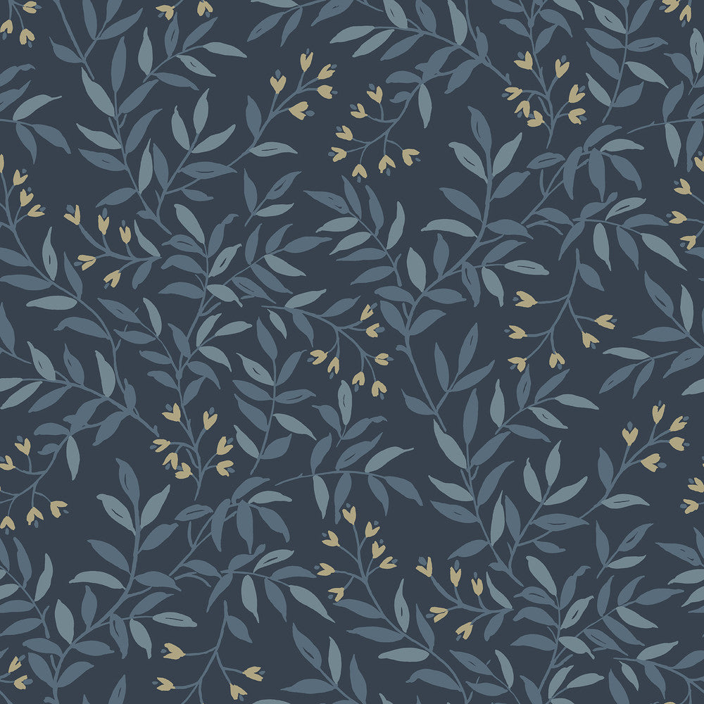 Senna Navy Budding Vines Wallpaper by Chesapeake Wildflower Covers about 56.4 square feet 20.5-in by 33-ft long roll Prepasted 20.5 - Fabric Carolina -