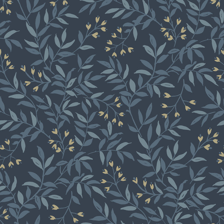 Senna Navy Budding Vines Wallpaper by Chesapeake Wildflower Covers about 56.4 square feet 20.5-in by 33-ft long roll Prepasted 20.5 - Fabric Carolina -