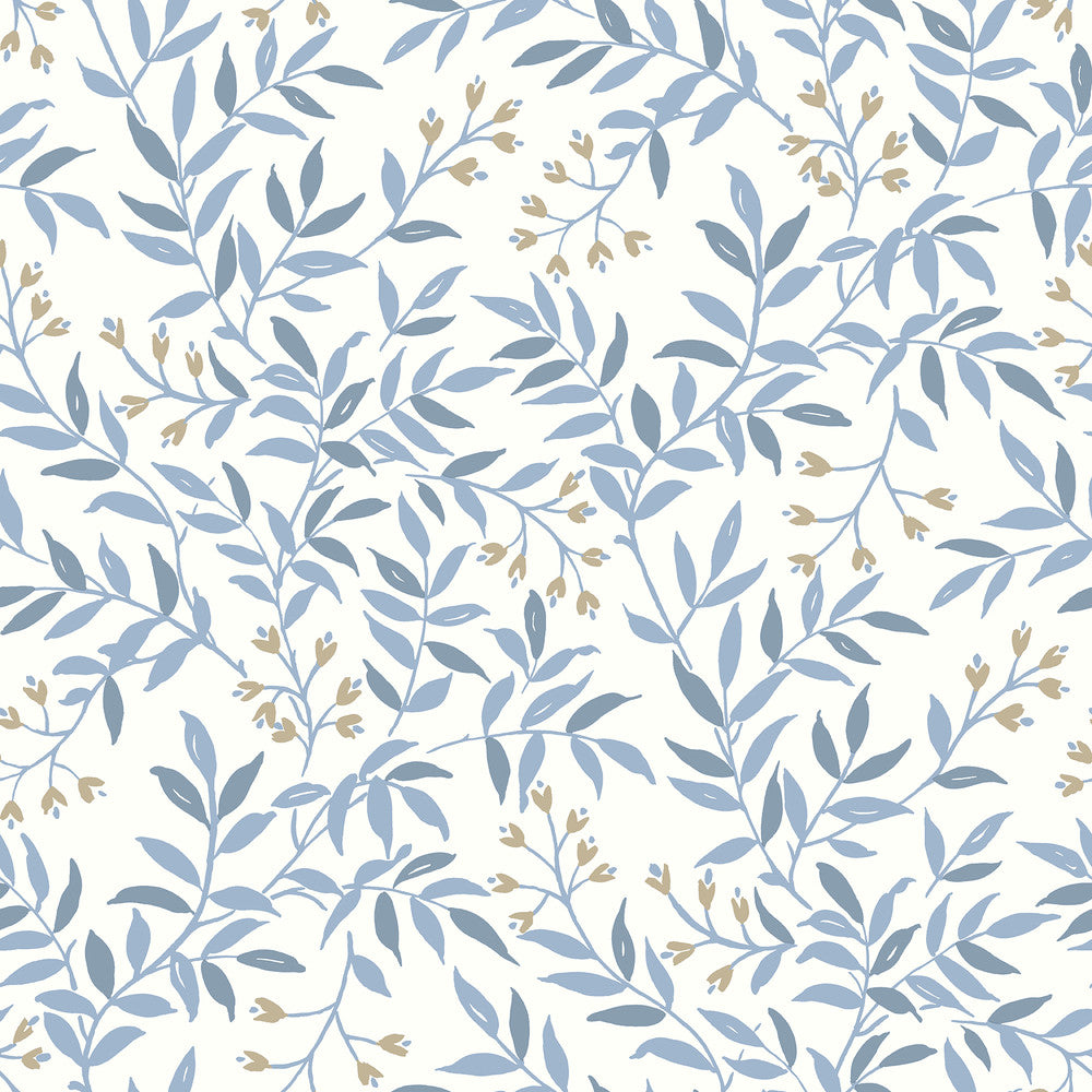 Senna Blue Budding Vines Wallpaper by Chesapeake Wildflower Covers about 56.4 square feet 20.5-in by 33-ft long roll Prepasted 20.5 - Fabric Carolina -