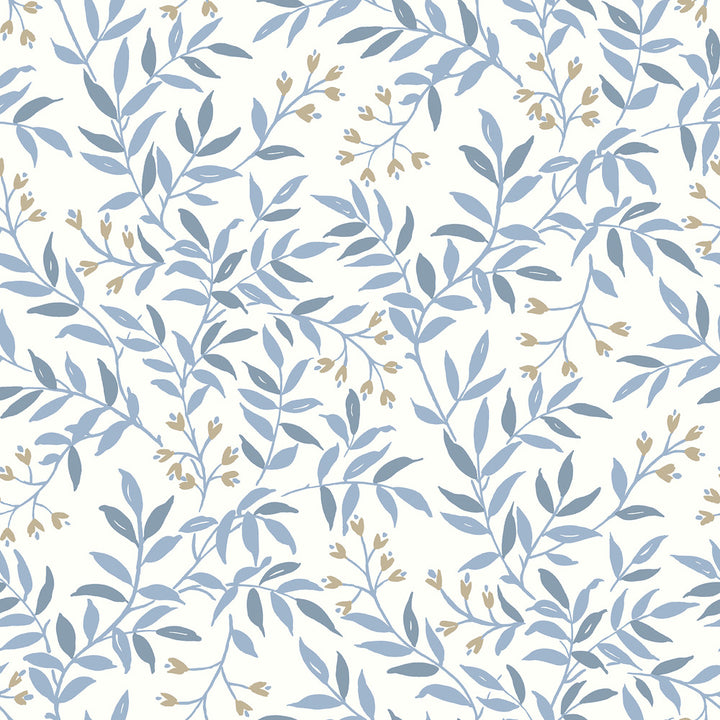 Senna Blue Budding Vines Wallpaper by Chesapeake Wildflower Covers about 56.4 square feet 20.5-in by 33-ft long roll Prepasted 20.5 - Fabric Carolina -